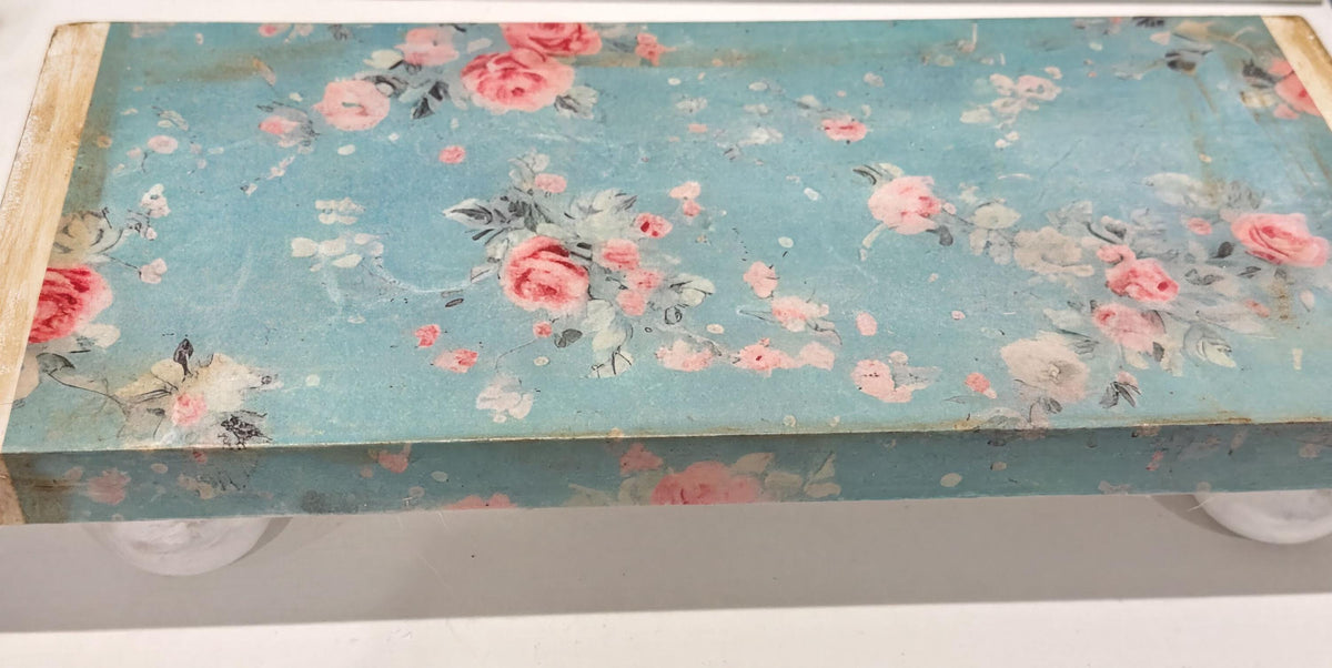 Floral Wood Riser, Powder Blue Ditsy Floral Decor, 12 X 5.5 Inch by Mikela Lindel Home