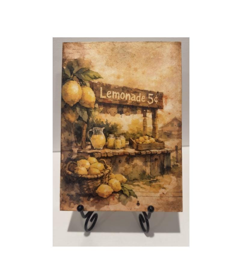 Lemonade Stand Sign | 5X7 Handmade Wood Plaque With Metal Stand by Mikela Lindel Home