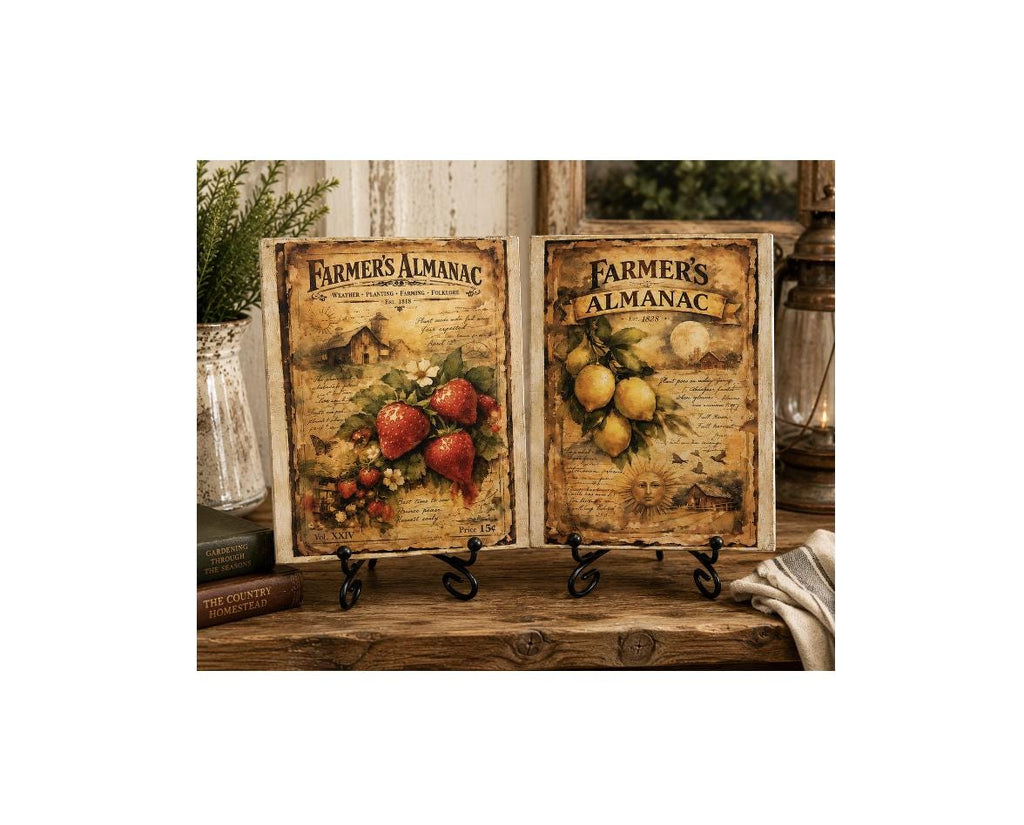 Farmhouse Fruit Wall Art | Strawberry Lemon Panels 6x8 Inch Decor by Mikela Lindel Home
