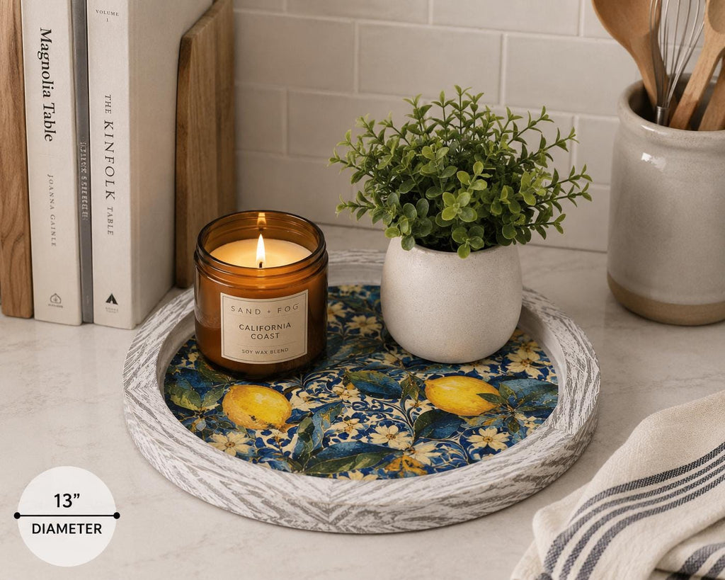 Distressed Whitewashed Lemon Blossom Tray: 11.25"