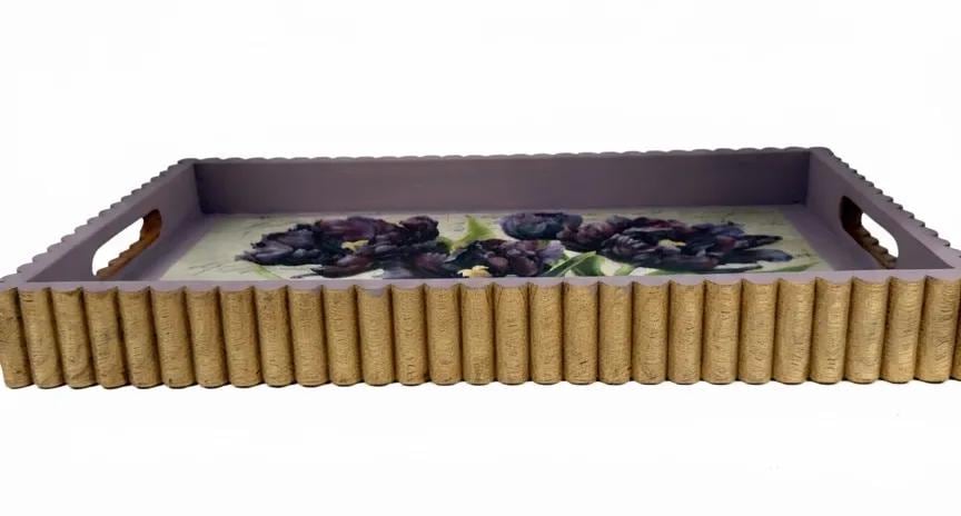 Purple Tulip Wood Tray, Lavender Botanical Decoupage Tray, 19.25x11.25 In by Mikela Lindel Home