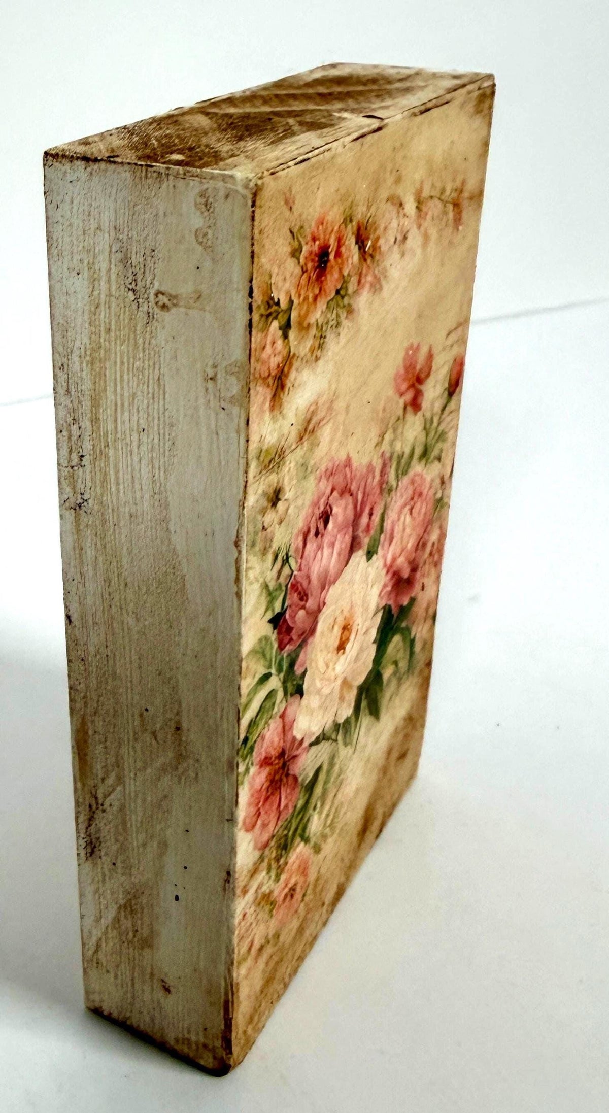 Vintage Floral Wood Block, Antique Pink Peony, 3"x5" Self-Standing by Mikela Lindel Home