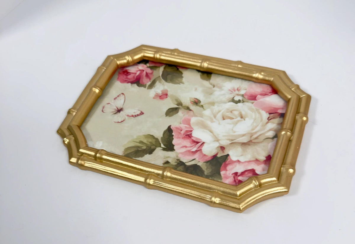 Gold Floral Vanity Tray, Scalloped Rose Frame, 8 X 6.25 In, Decor