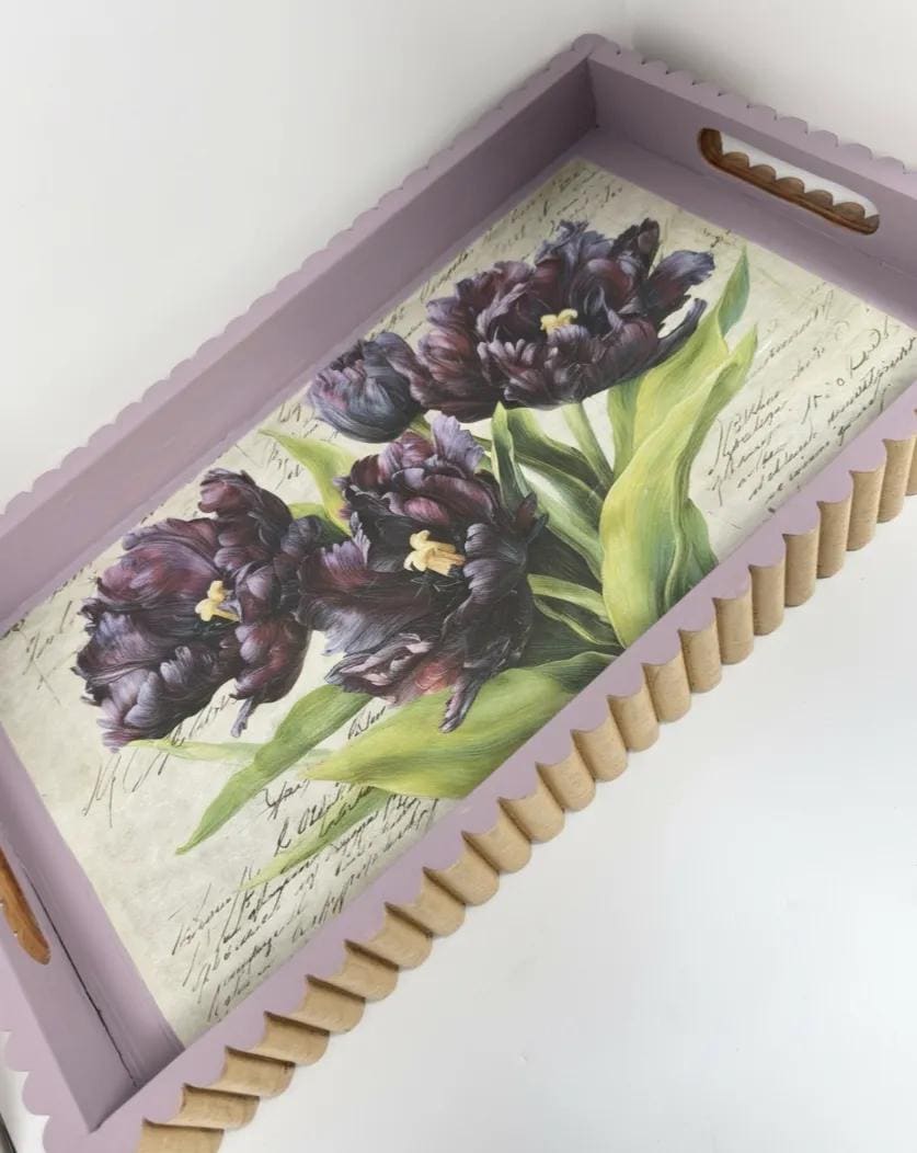 Purple Tulip Wood Tray, Lavender Botanical Decoupage Tray, 19.25x11.25 In by Mikela Lindel Home