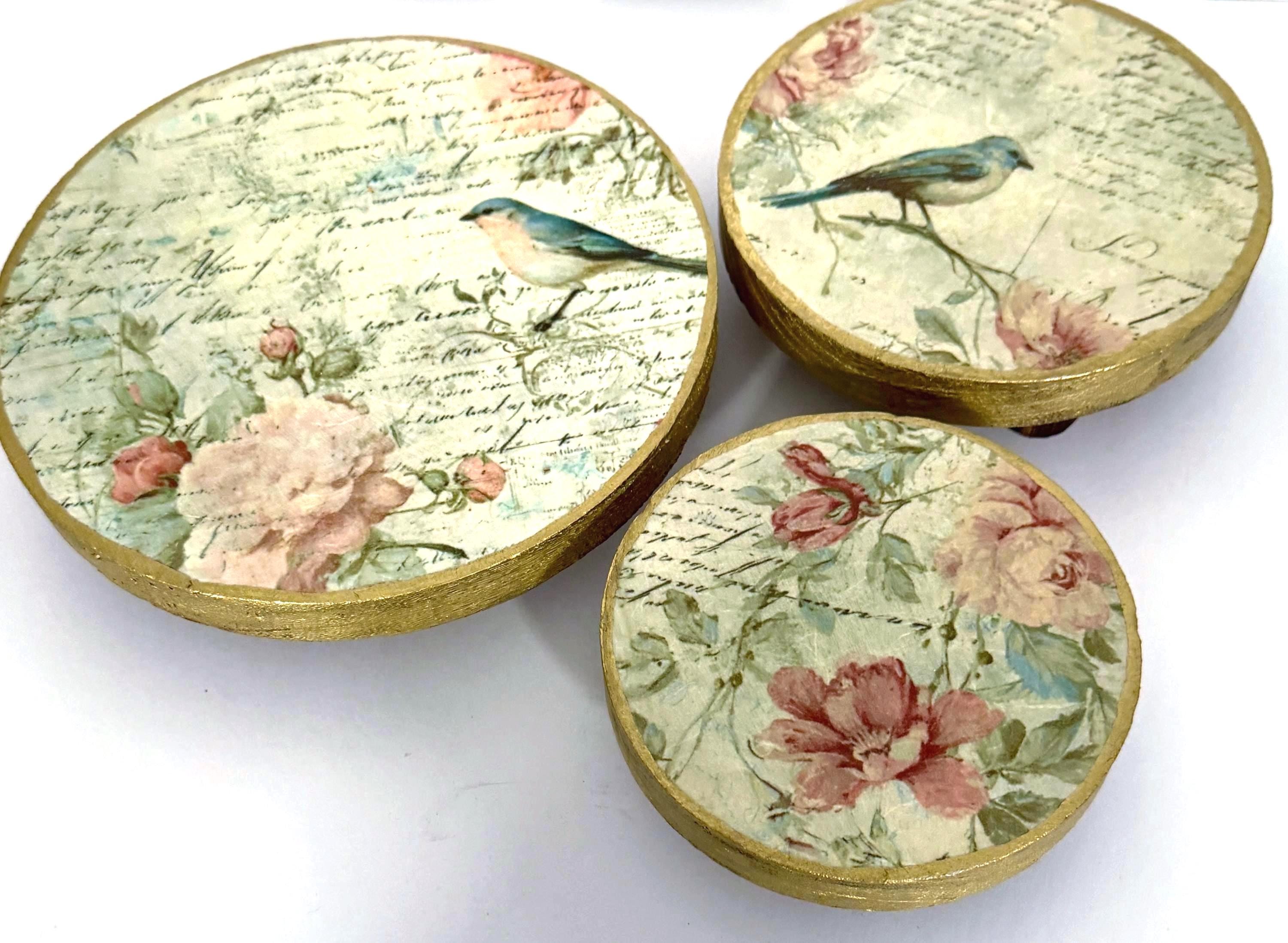 Set of 3 Cottagecore Floral Risers: 7.5", 6", 5"