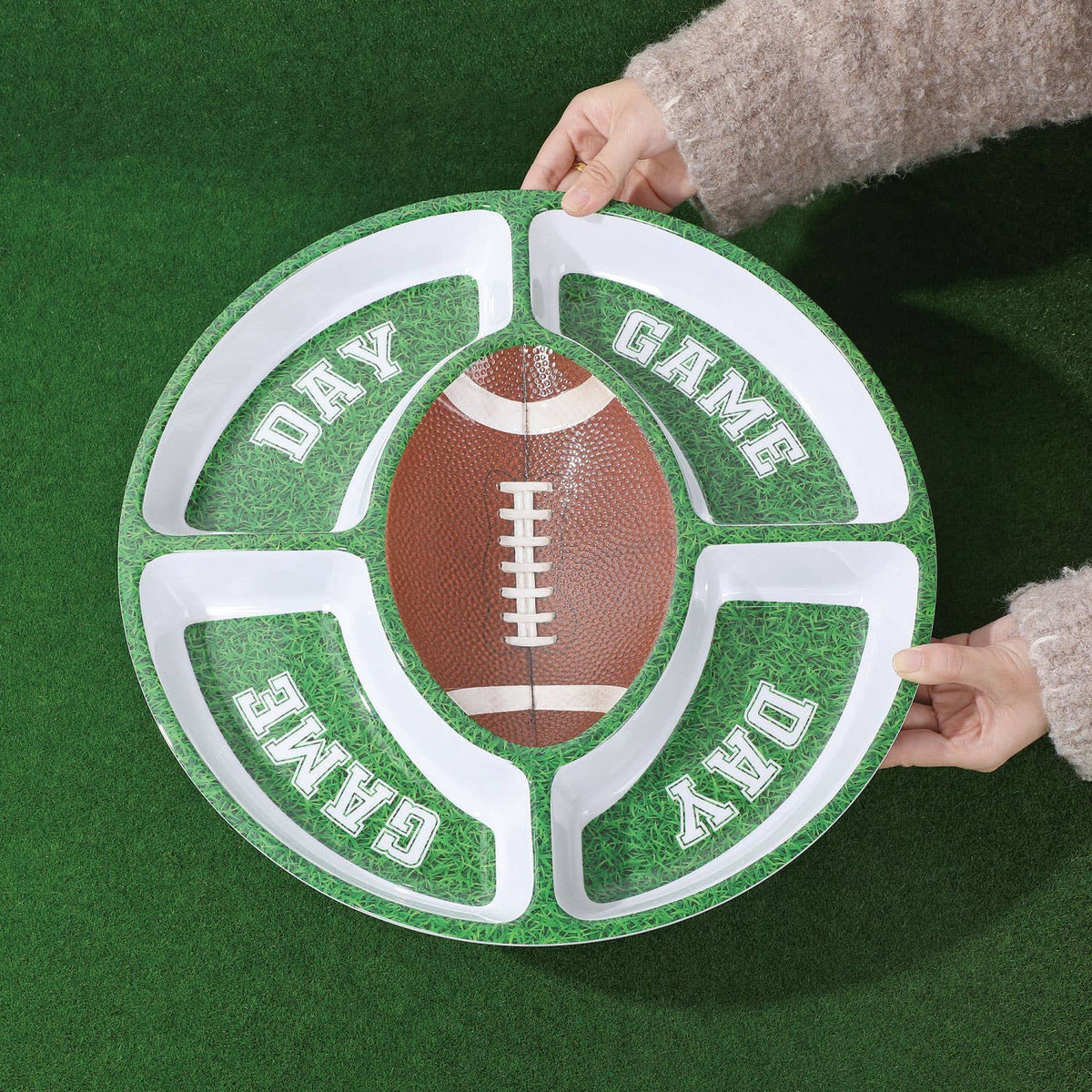 Football Snack Platter, 15-Inch Melamine 5-Section Serving Tray
