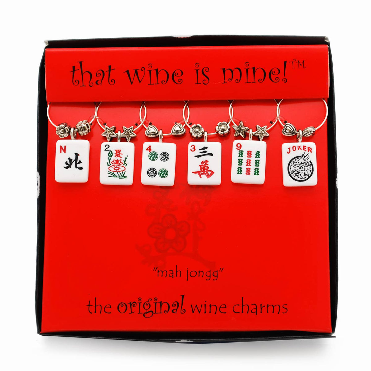 6-Piece Mah Jongg Painted Wine Charms