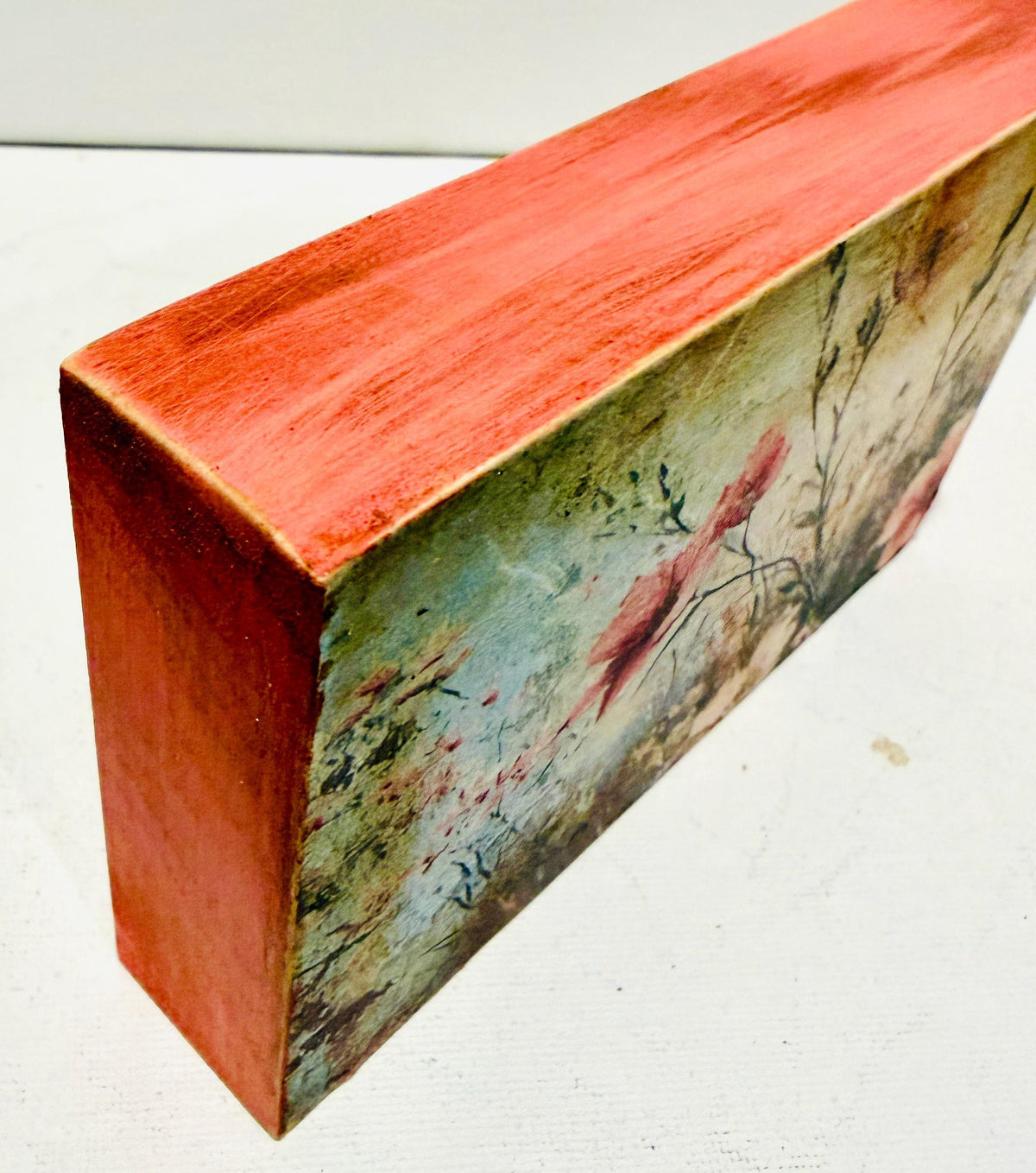 Rustic Floral Wood Block, Pink Poppy Wildflowers, 5x3 Home by Mikela Lindel Home