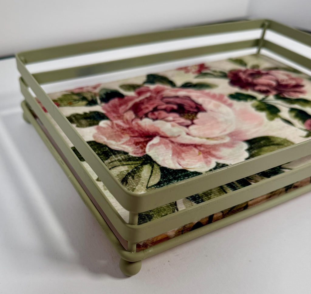 Sage Shabby Chic Open Metal Tray: 10"x7"