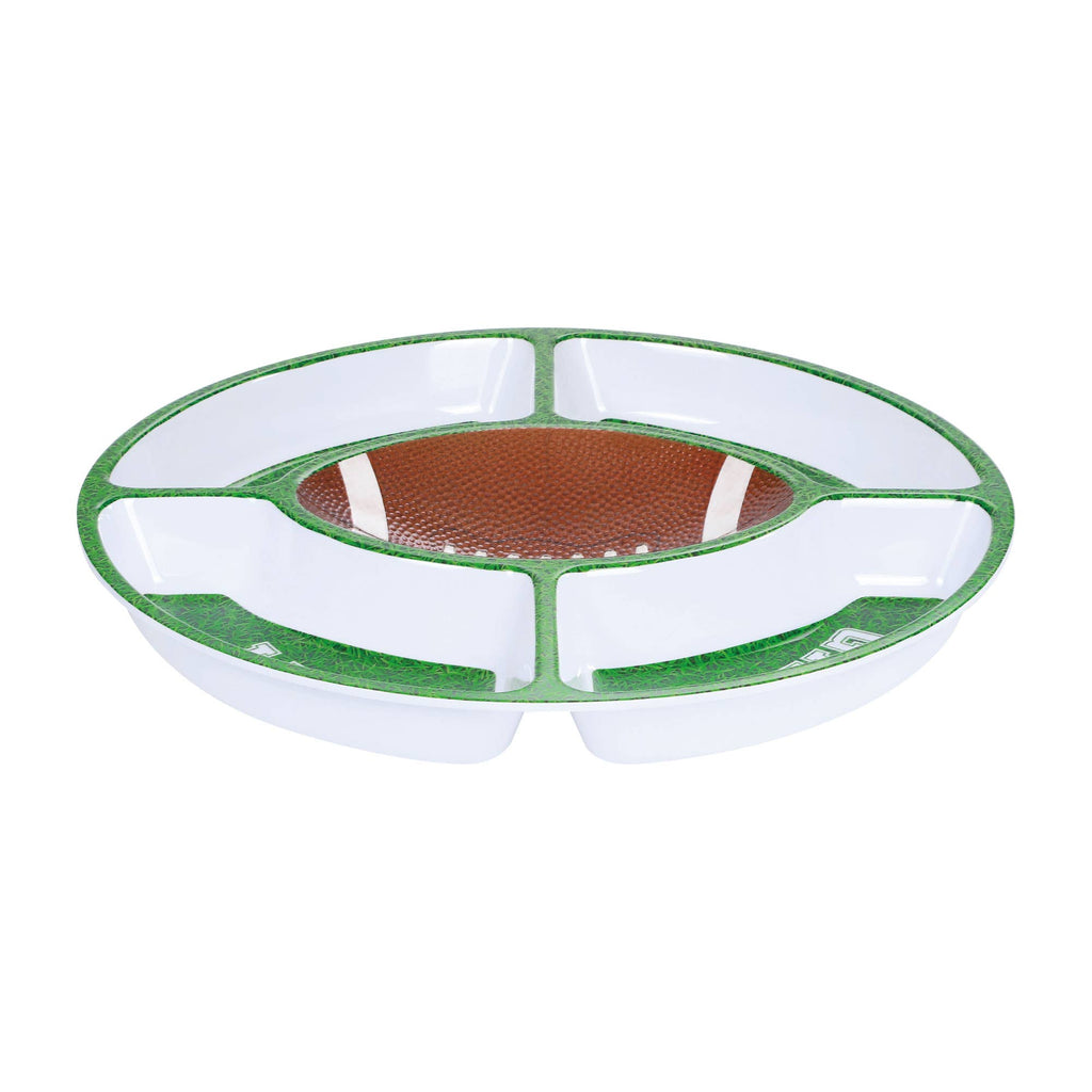Football Snack Platter, 15-Inch Melamine 5-Section Serving Tray