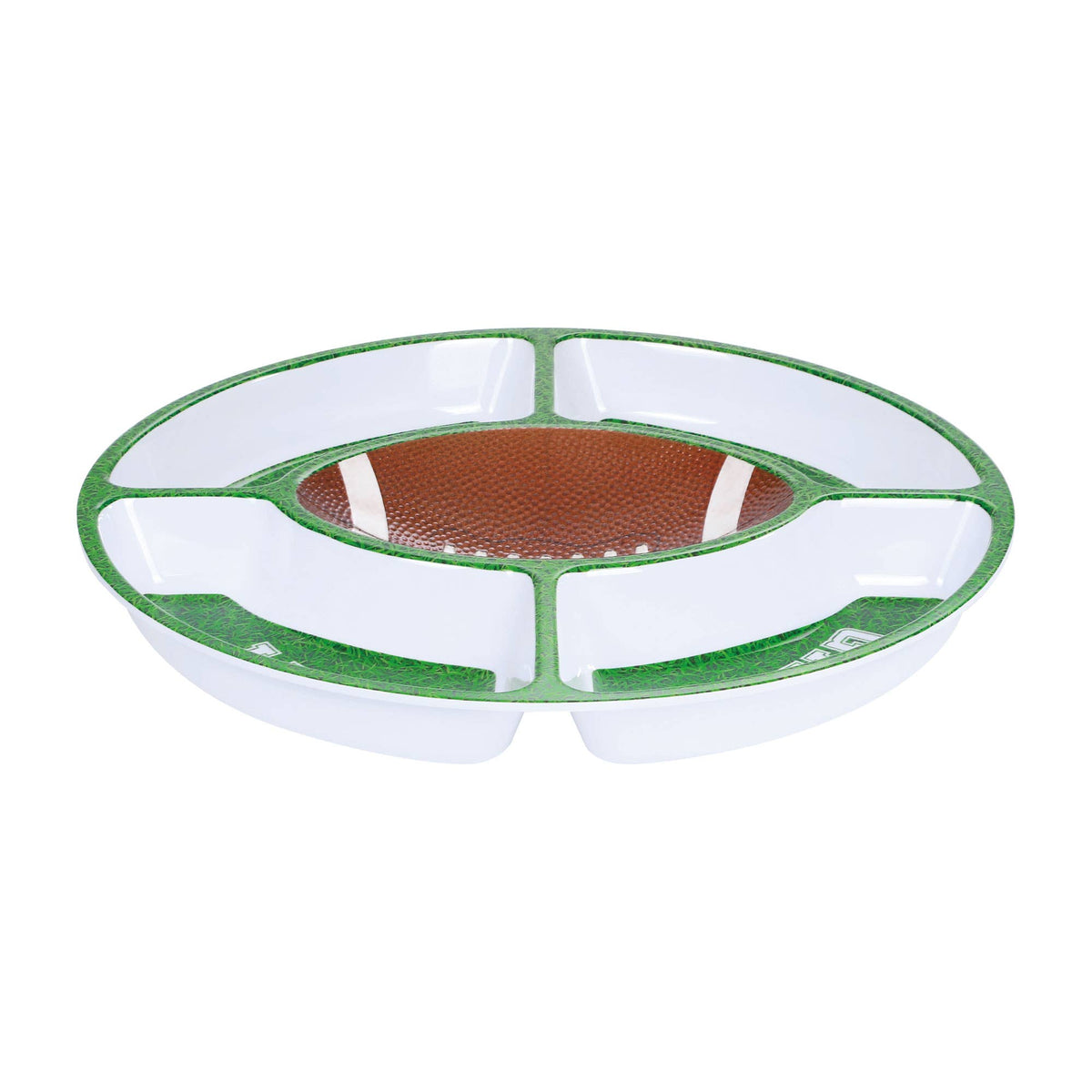 Football Snack Platter, 15-Inch Melamine 5-Section Serving Tray