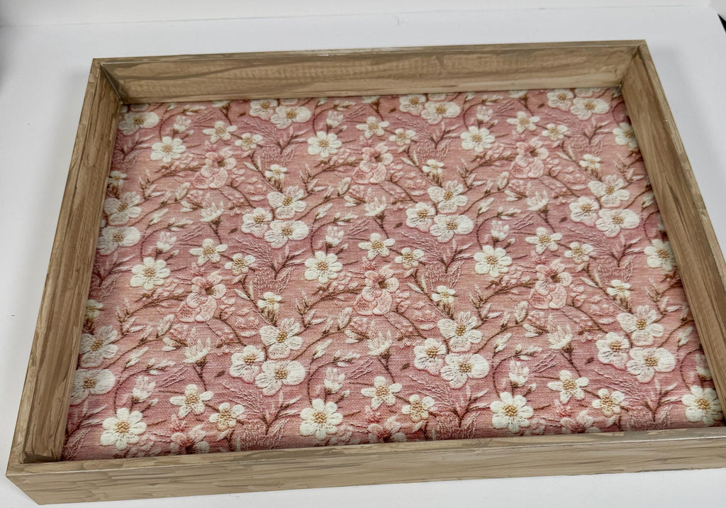 Romantic Floral Organizer, Embroidered-Look Vanity Tray 14.5x11.5 by Mikela Lindel Home