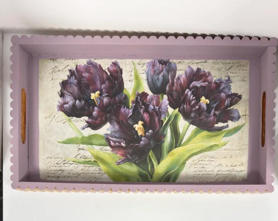 Purple Tulip Wood Tray, Lavender Botanical Decoupage Tray, 19.25x11.25 In by Mikela Lindel Home