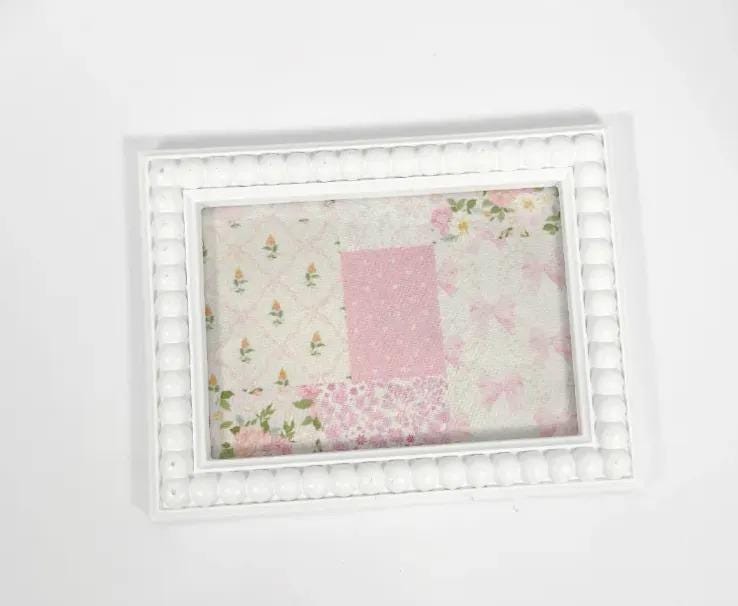Decorative Baby Shower Tray, White Beaded Pink Patchwork, 6.5x8.5