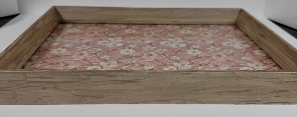Romantic Floral Organizer, Embroidered-Look Vanity Tray 14.5x11.5 by Mikela Lindel Home