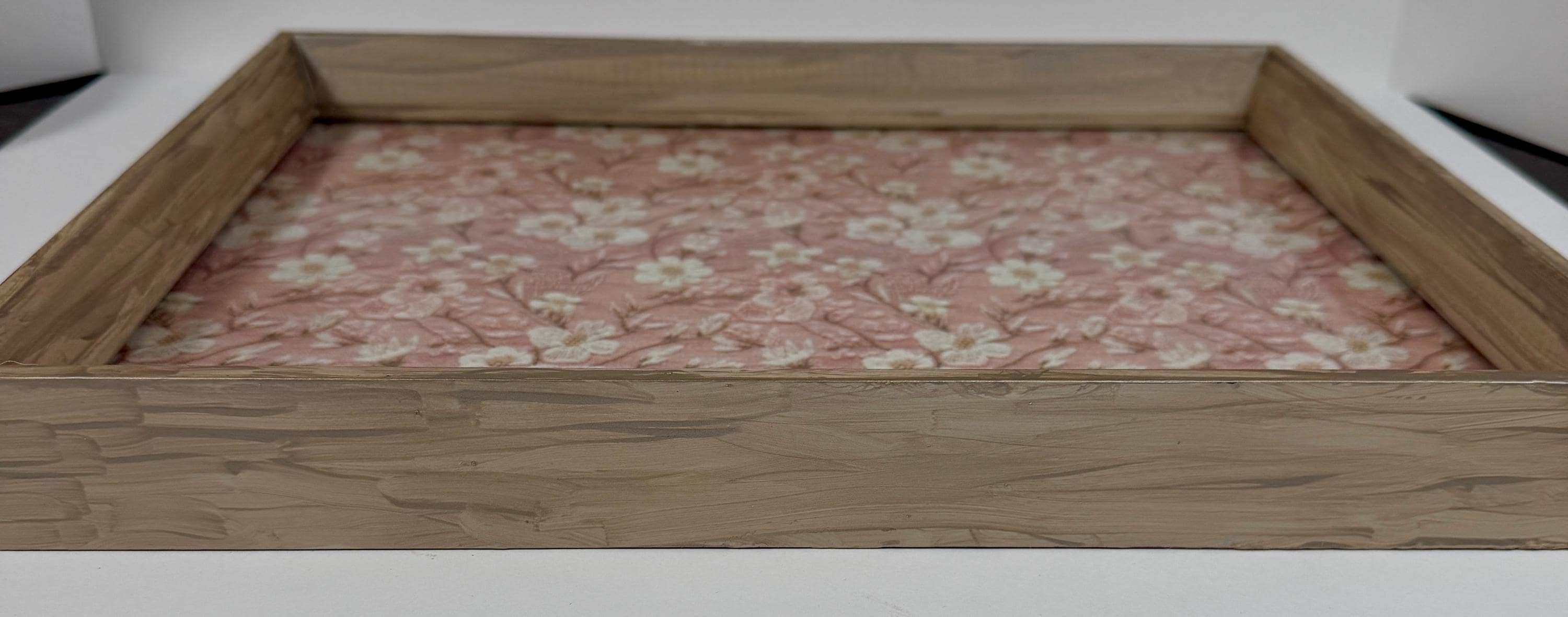 Embroidered-Look Floral Fabric Vanity Tray: 14.5"x11.5"