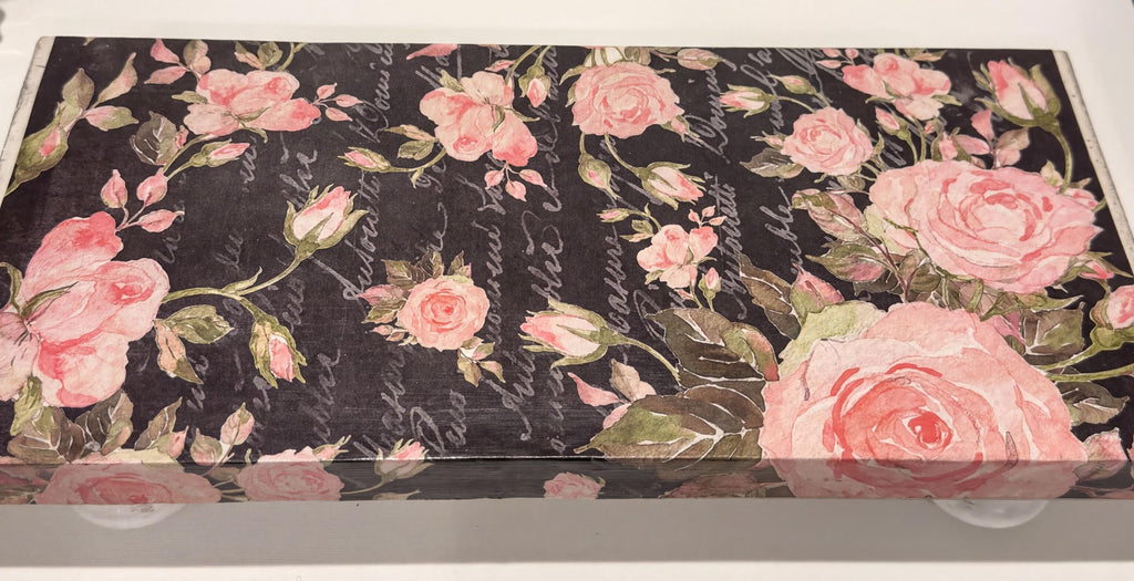Gothic Wood Riser, Roses With Script, 12 X 5.5 In, Floral Tray by Mikela Lindel Home
