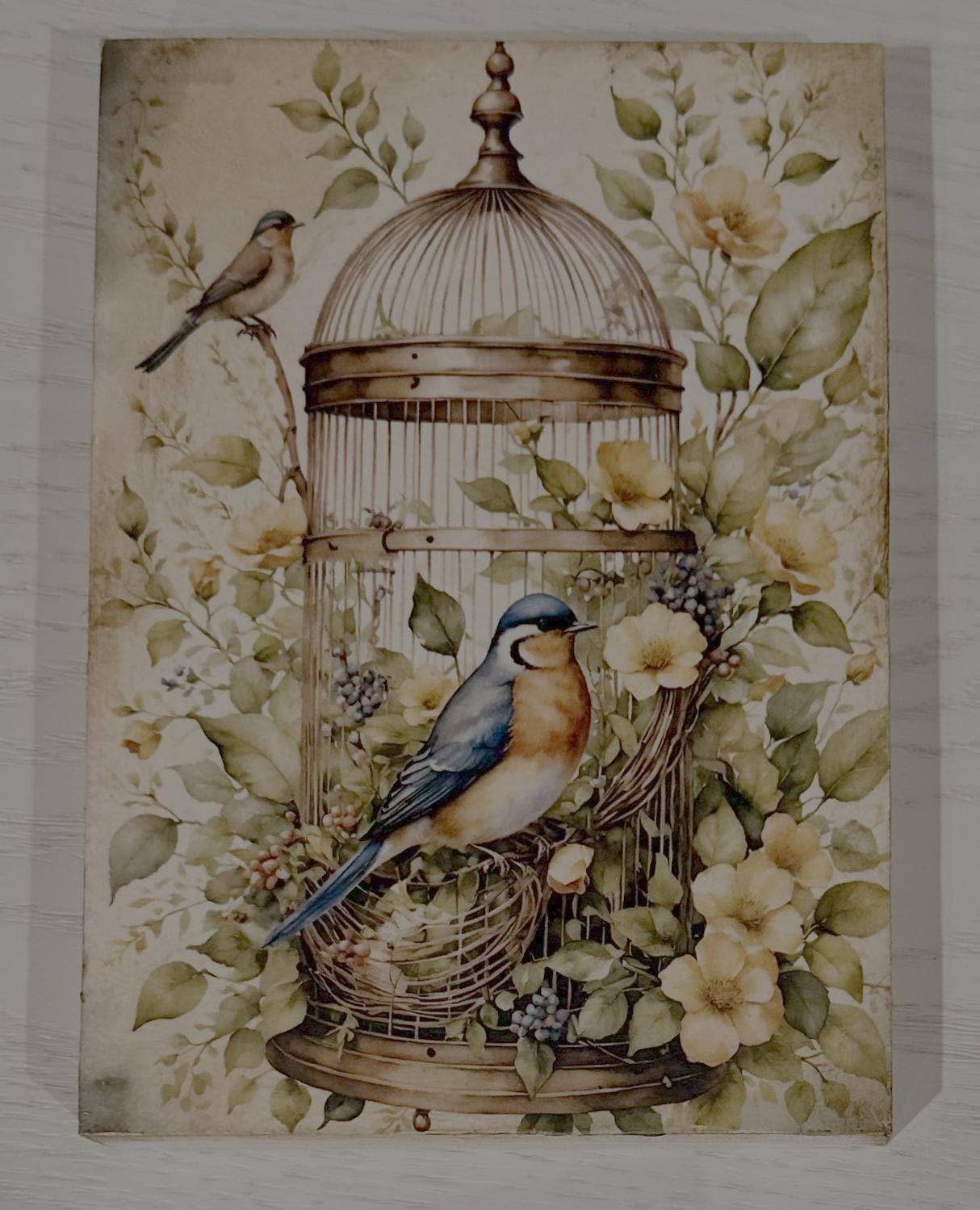 Birdcage & Bluebirds: 5"x7"