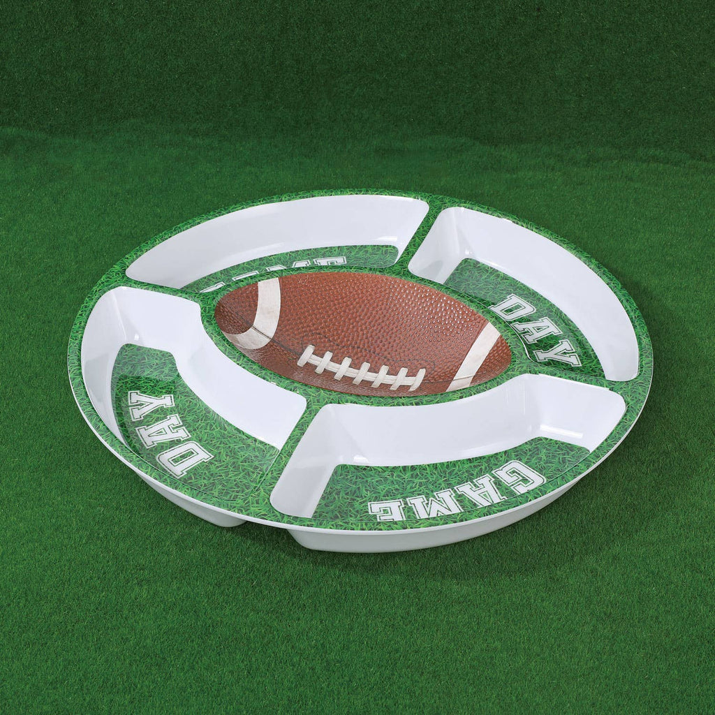 Football Snack Platter, 15-Inch Melamine 5-Section Serving Tray
