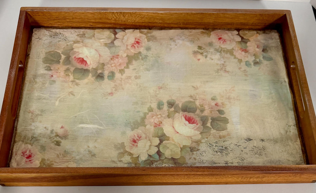 Vintage Floral Serving Tray, Rustic Wood, Farmhouse Decor, 17" X 11.5 by Mikela Lindel Home