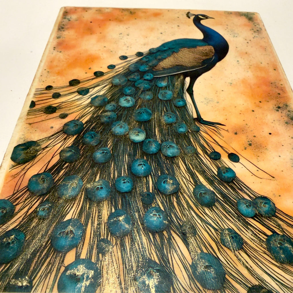 Peacock Wood Sign, Gold Accent, 6 X 8 In, French Country Decor by Mikela Lindel Home