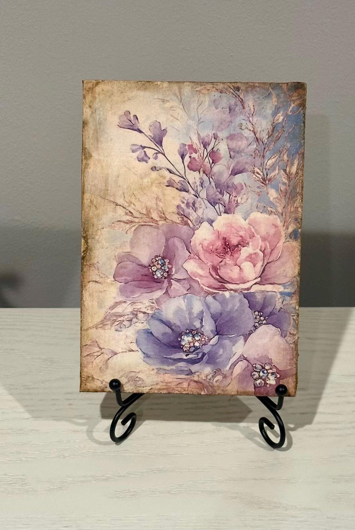 Floral Wood Sign, Lavender Decoupage Wood Block 5x7 Cottage Decor by Mikela Lindel Home