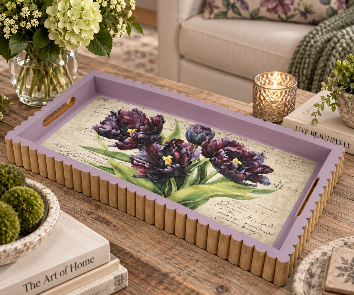 Purple Tulip Wood Tray, Lavender Botanical Decoupage Tray, 19.25x11.25 In by Mikela Lindel Home