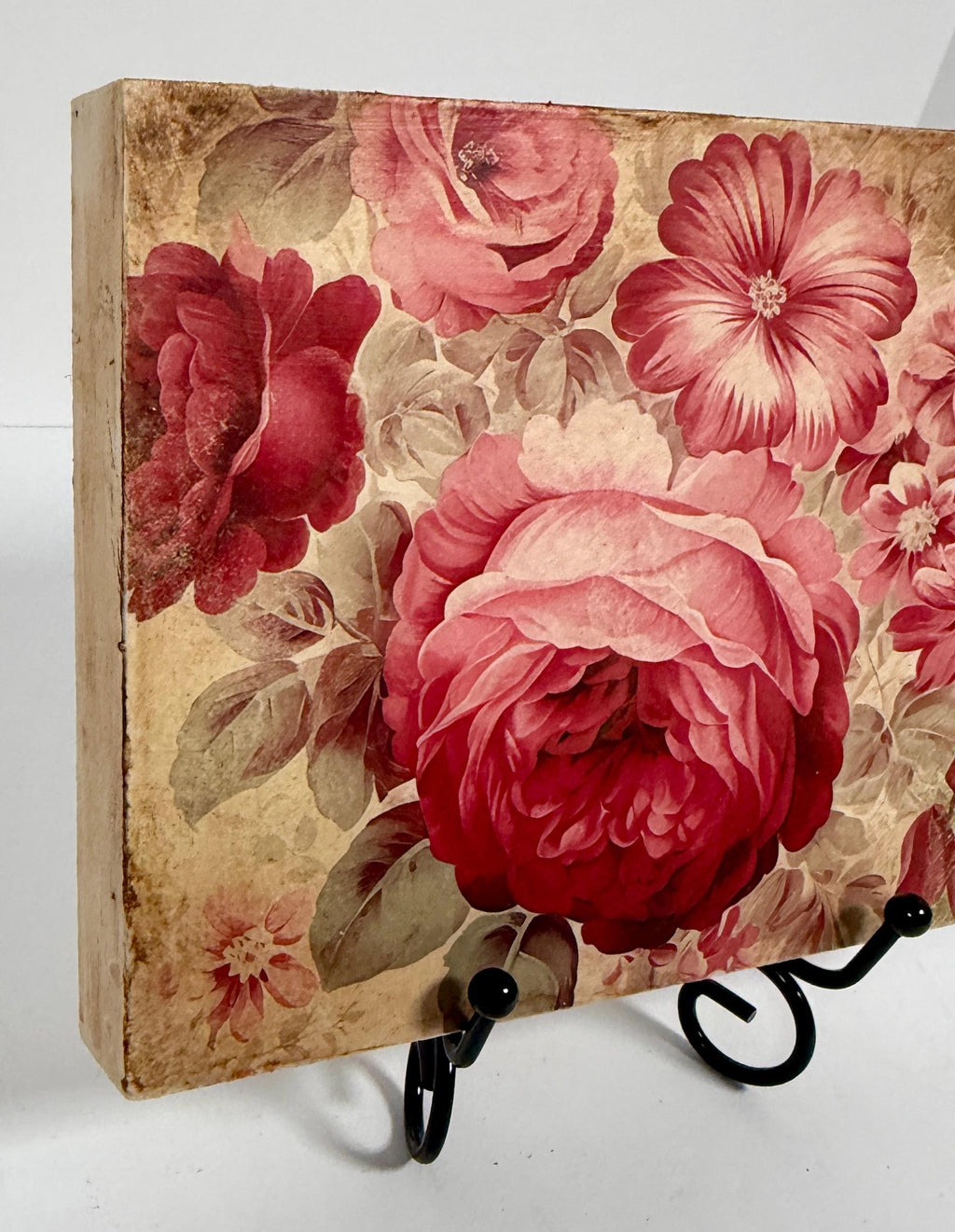 Vintage Rose Wood Plaque | Antique Red Roses, 7" X 5" Wall Decor by Mikela Lindel Home