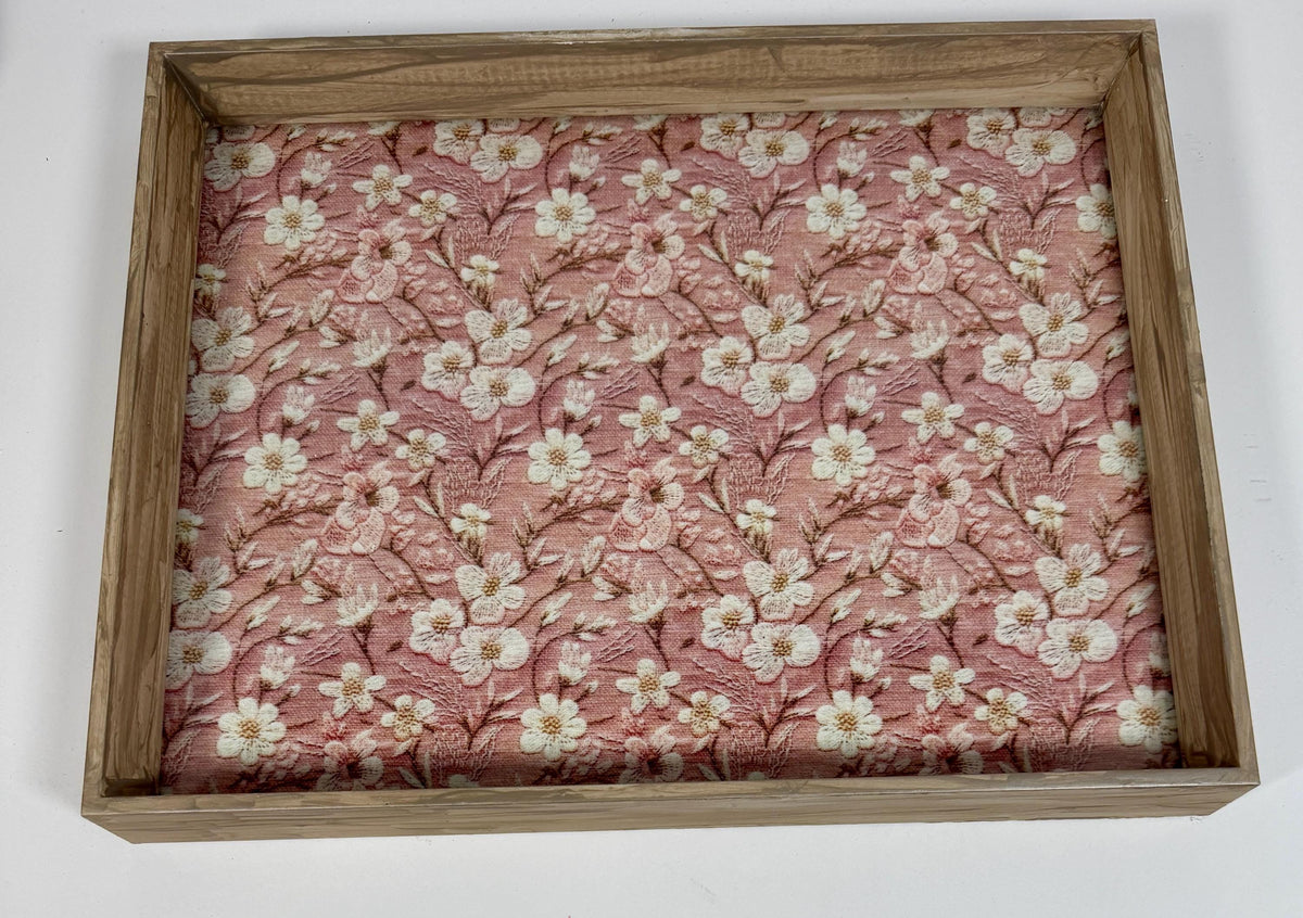 Romantic Floral Organizer, Embroidered-Look Vanity Tray 14.5x11.5 by Mikela Lindel Home
