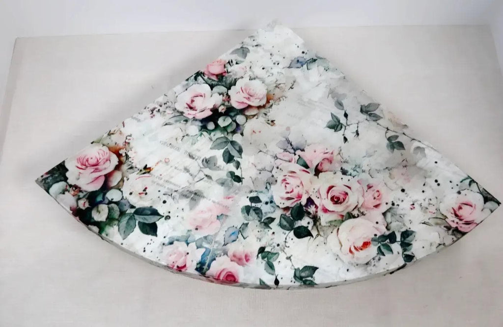 Wood Corner Riser, Floral Shabby Chic Display Stand, 11 Inch Pedestal