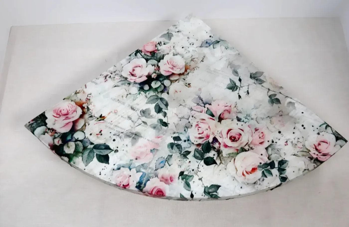 Wood Corner Riser, Floral Shabby Chic Display Stand, 11 Inch Pedestal