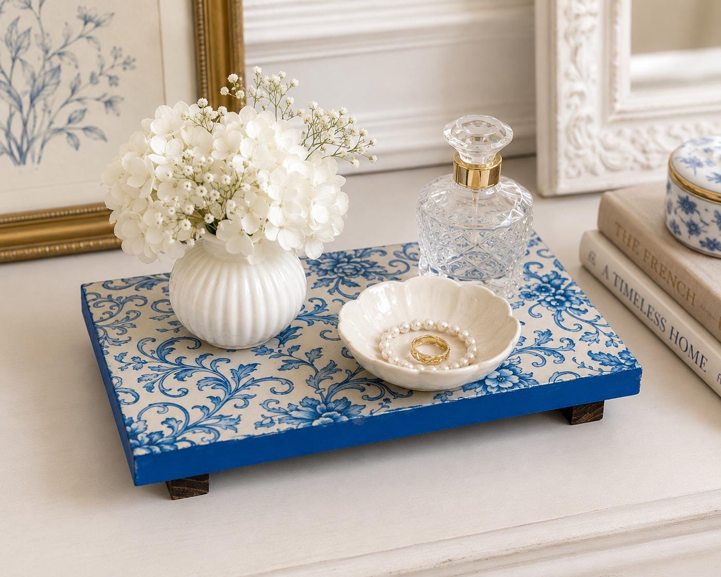 Blue White Chinoiserie Riser: 9"x6"