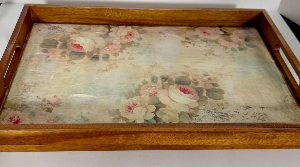 Vintage Floral Serving Tray, Rustic Wood, Farmhouse Decor, 17" X 11.5 by Mikela Lindel Home