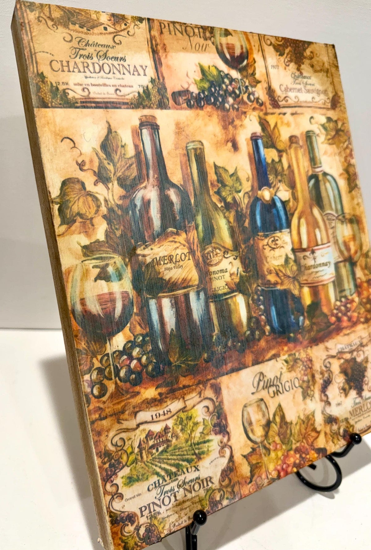 Rustic Wine Wall Art, Vintage Bottles 8X10 Wood Panel Decor Sign by Mikela Lindel Home