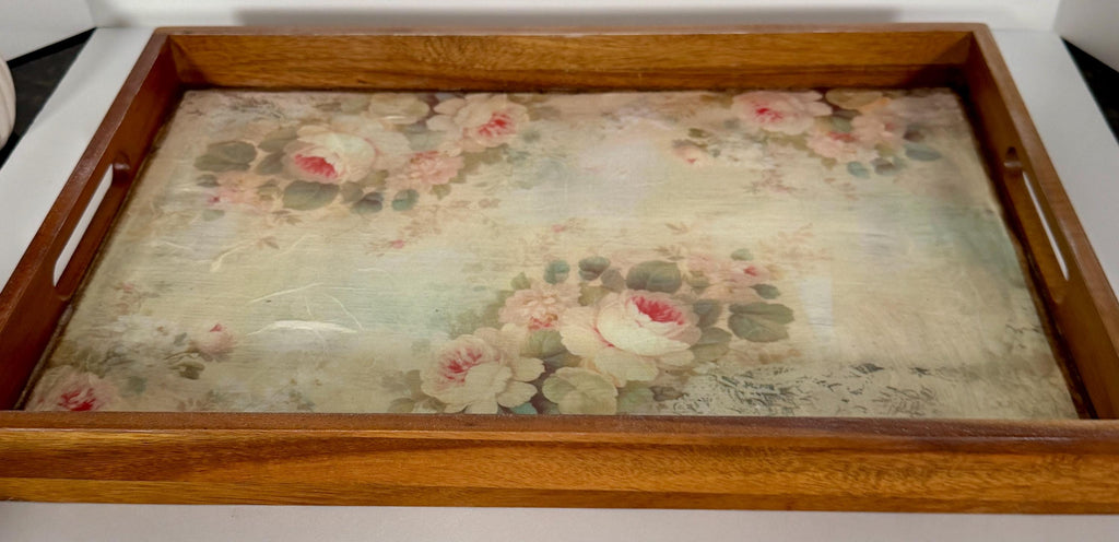 Vintage Floral Serving Tray, Rustic Wood, Farmhouse Decor, 17" X 11.5 by Mikela Lindel Home