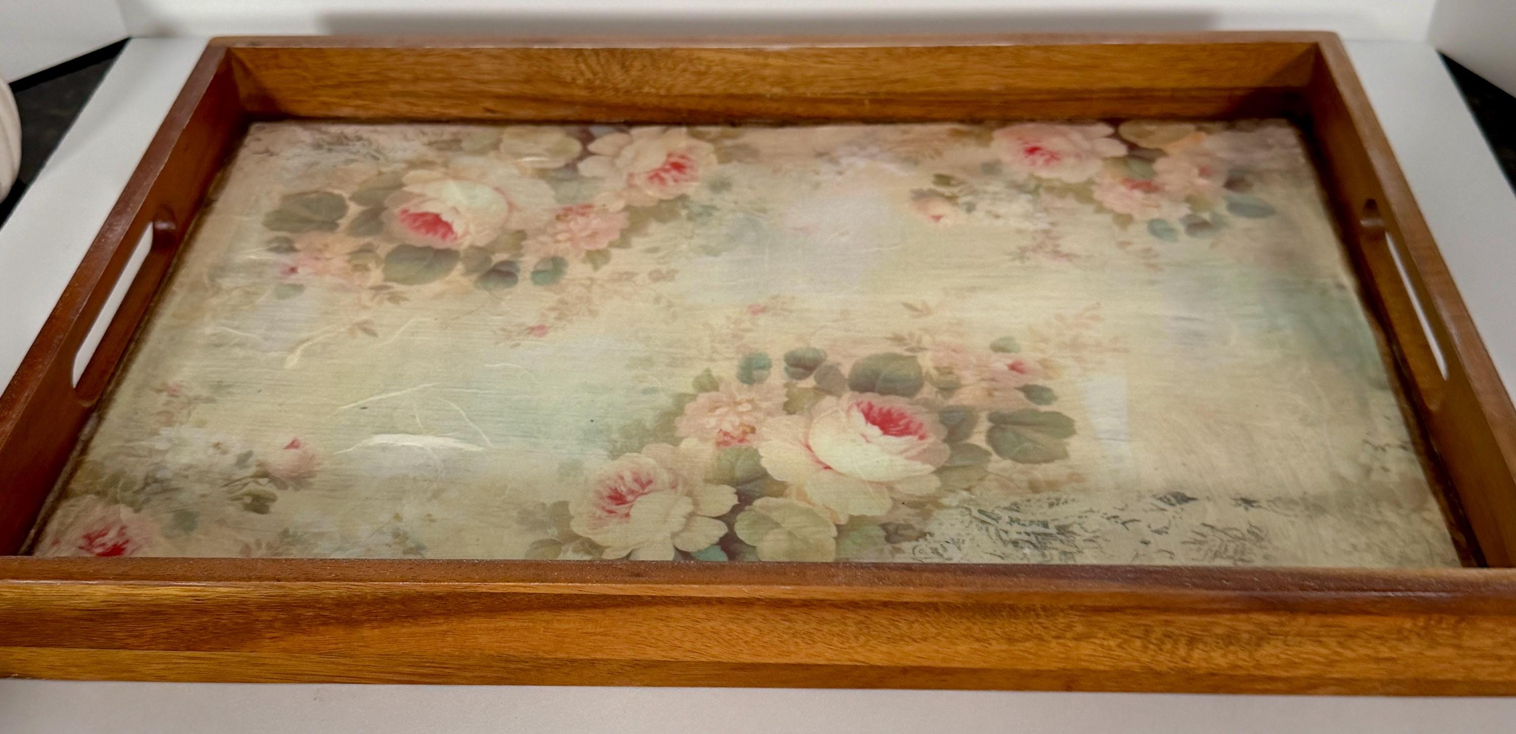 Rustic Vintage Floral Tray: 17"x11.5"