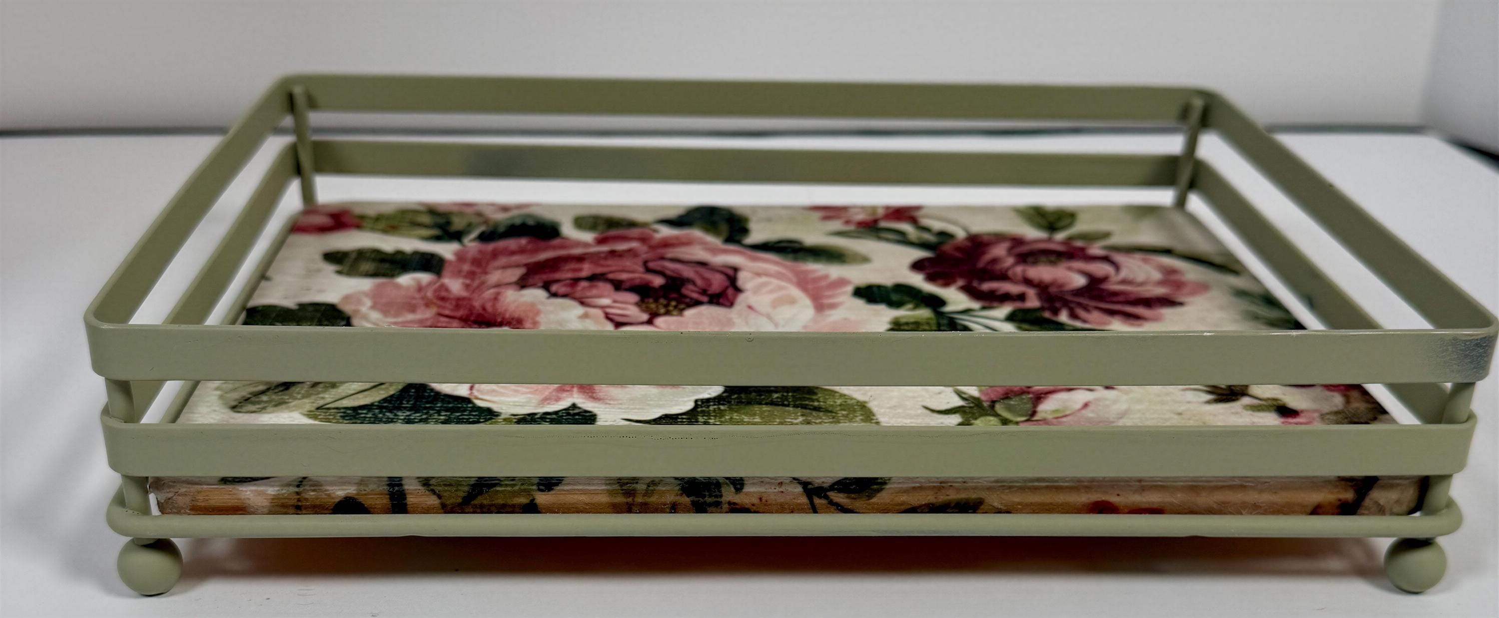 Sage Shabby Chic Open Metal Tray: 10"x7"