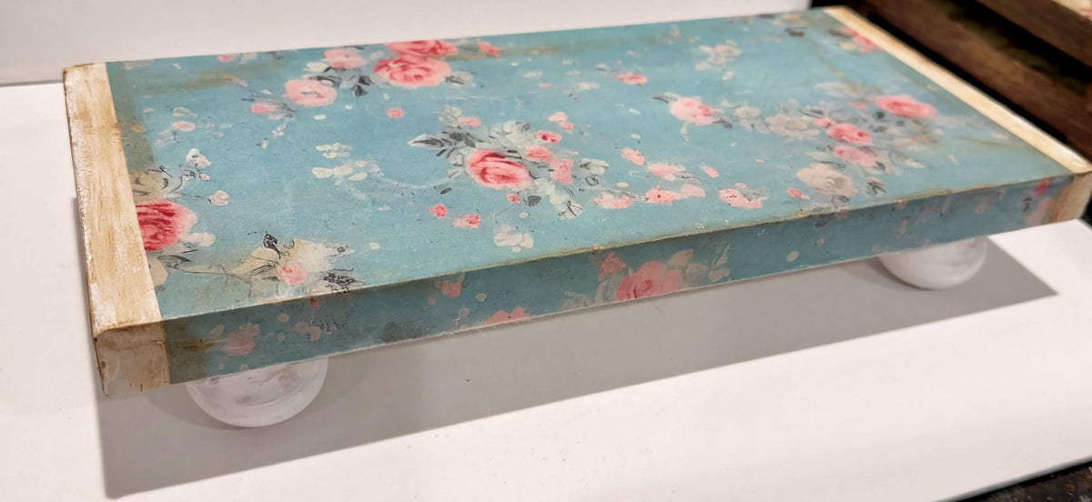 Floral Wood Riser, Powder Blue Ditsy Floral Decor, 12 X 5.5 Inch by Mikela Lindel Home