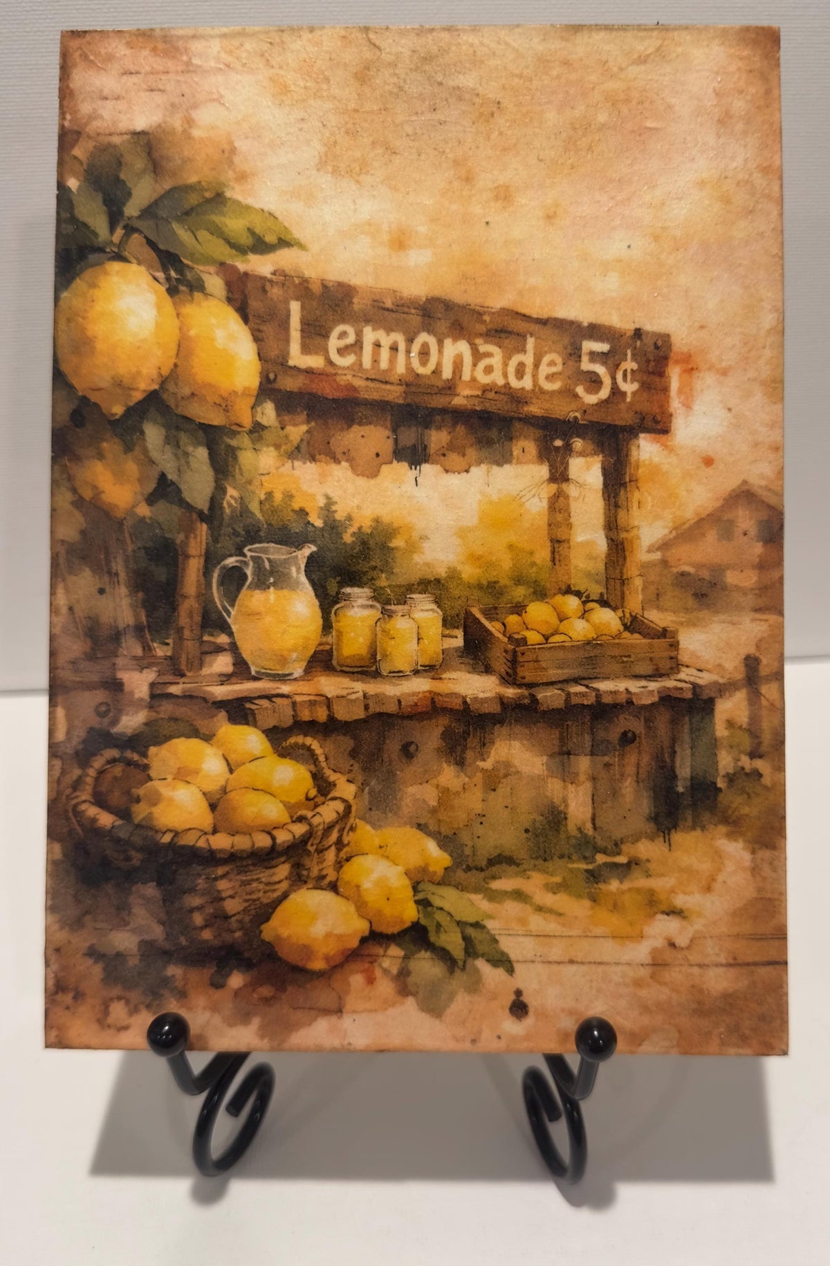 Lemonade Stand Sign | 5X7 Handmade Wood Plaque With Metal Stand by Mikela Lindel Home