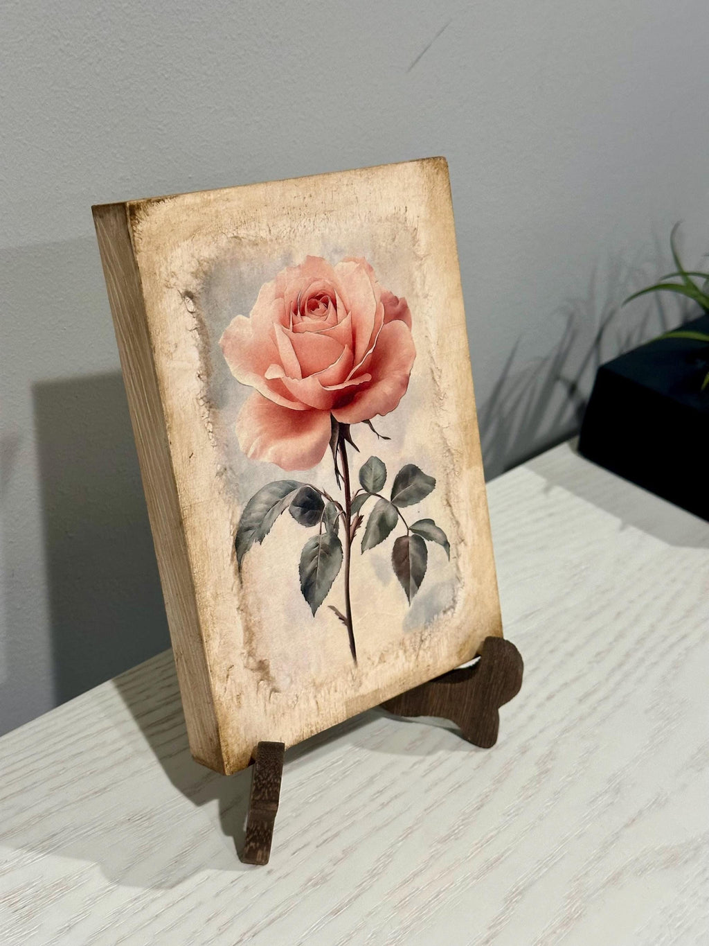 Rose Wood Block Art, Shabby Chic Rose Decoupage, 5X7 Inch Decor by Mikela Lindel Home