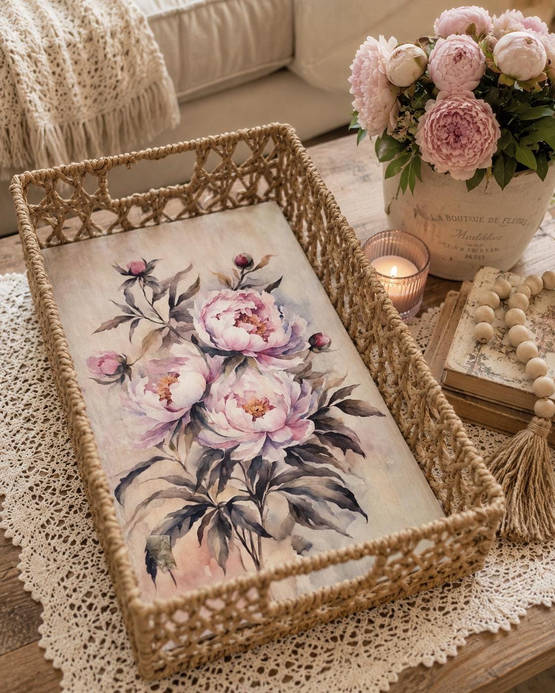 Peony Basket Tray: 9"x15"