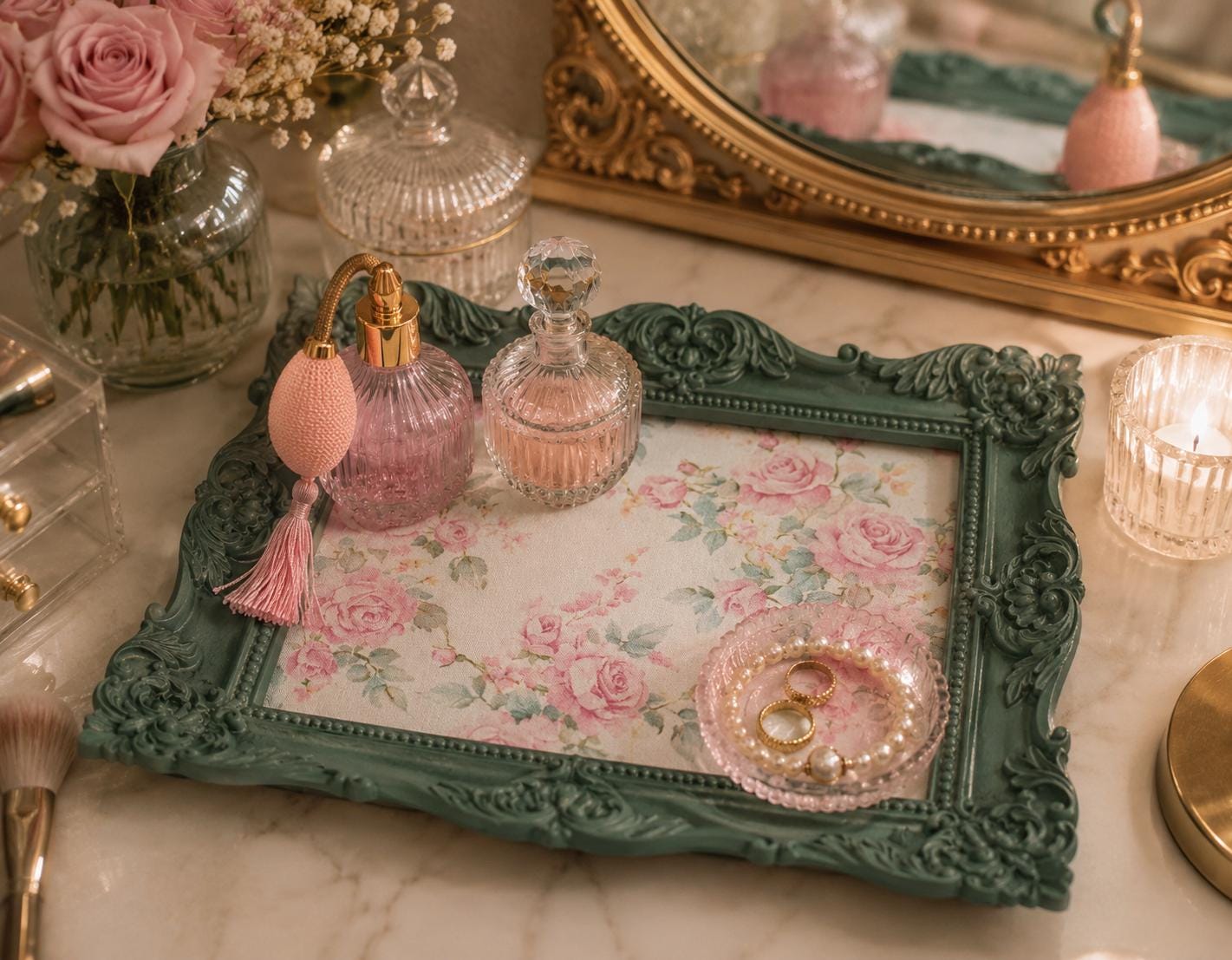 Dark Green Laura Ashley Vanity Tray: 9"x7.25"