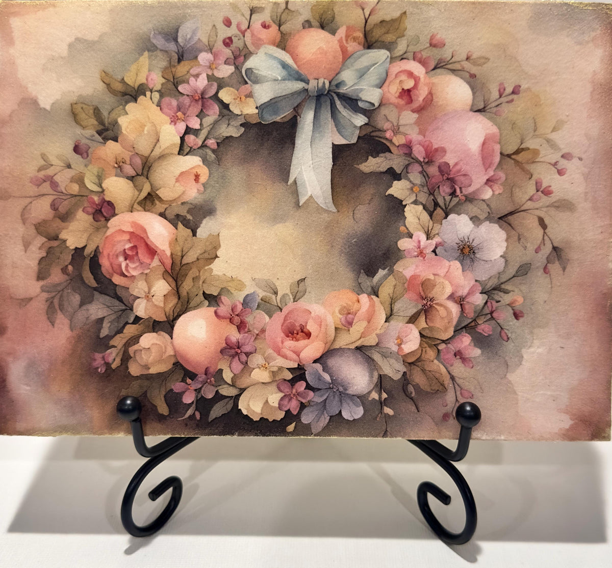Floral Wreath Wood Sign | 5X7 Handmade Decoupage Cottagecore Decor by Mikela Lindel Home