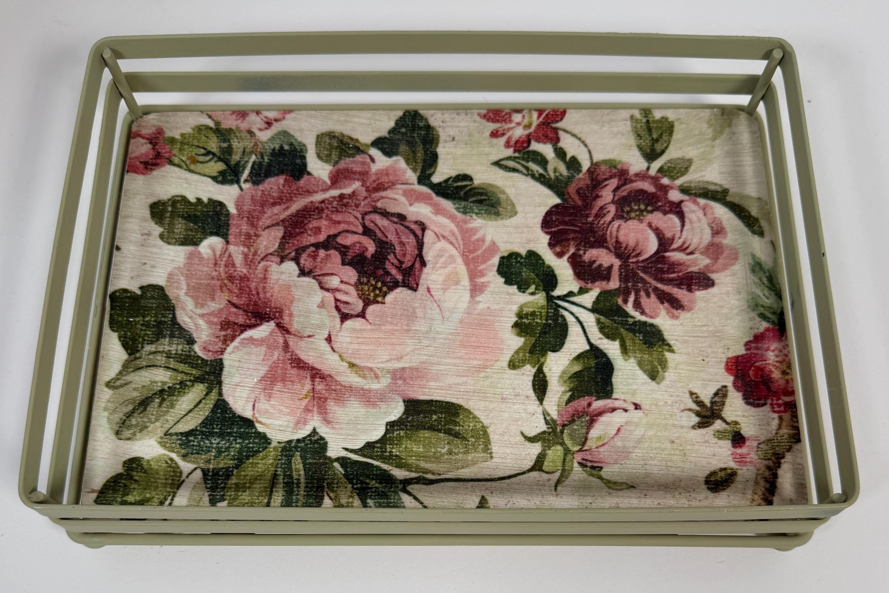 Sage Shabby Chic Open Metal Tray: 10"x7"