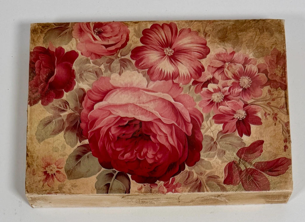 Vintage Rose Wood Plaque | Antique Red Roses, 7" X 5" Wall Decor by Mikela Lindel Home