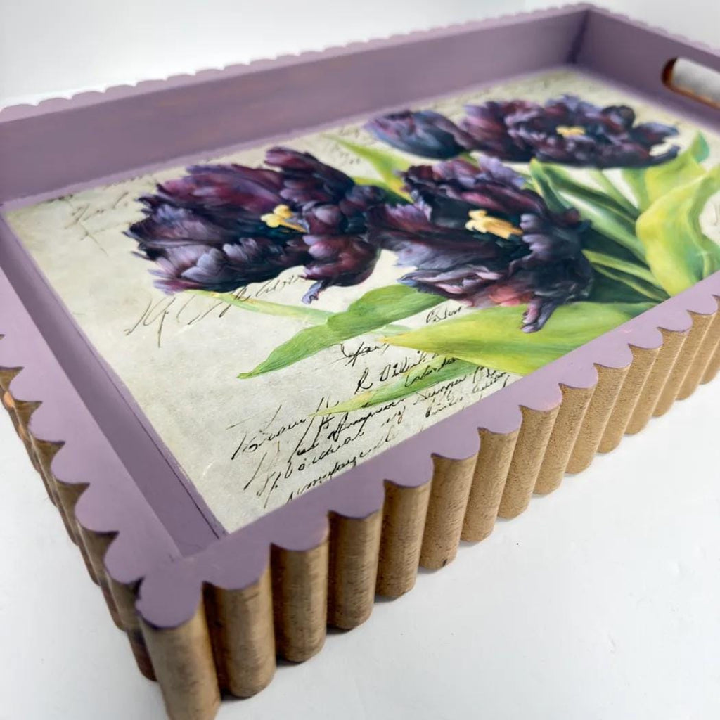 Purple Tulip Wood Tray, Lavender Botanical Decoupage Tray, 19.25x11.25 In by Mikela Lindel Home