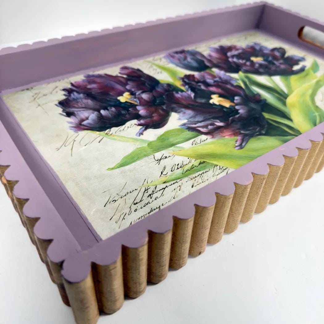 Purple Tulip Wood Tray, Lavender Botanical Decoupage Tray, 19.25x11.25 In by Mikela Lindel Home