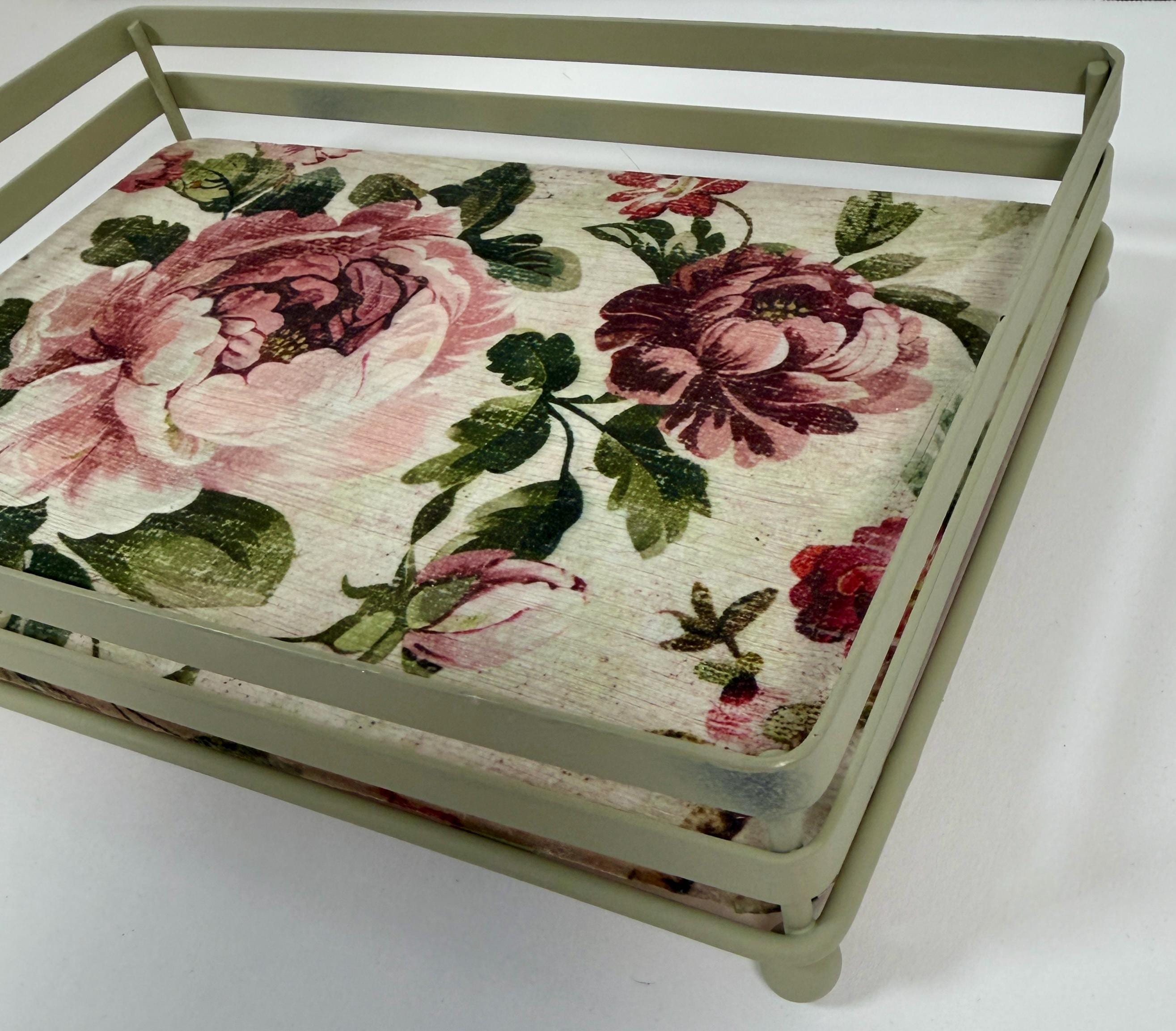 Sage Shabby Chic Open Metal Tray: 10"x7"