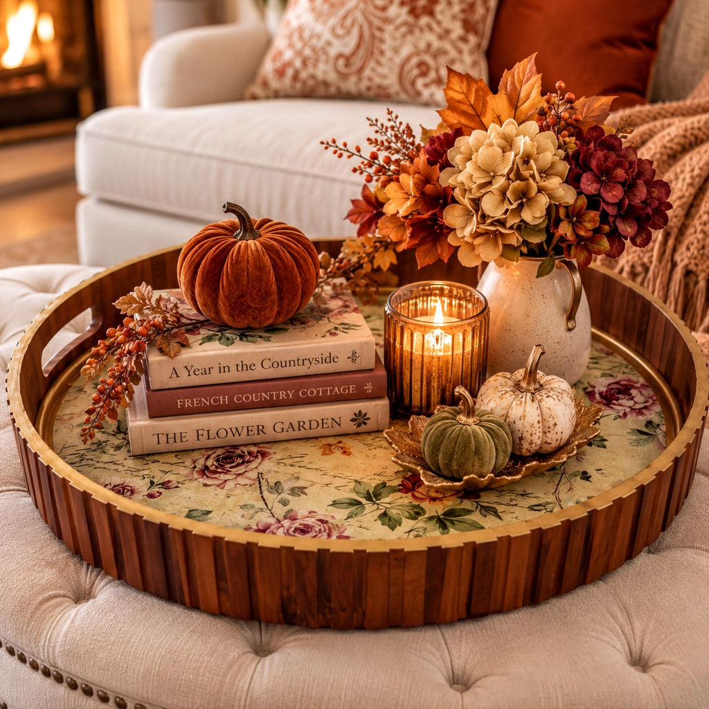 Large Round Floral Tray: 17.75"; 2.5" height