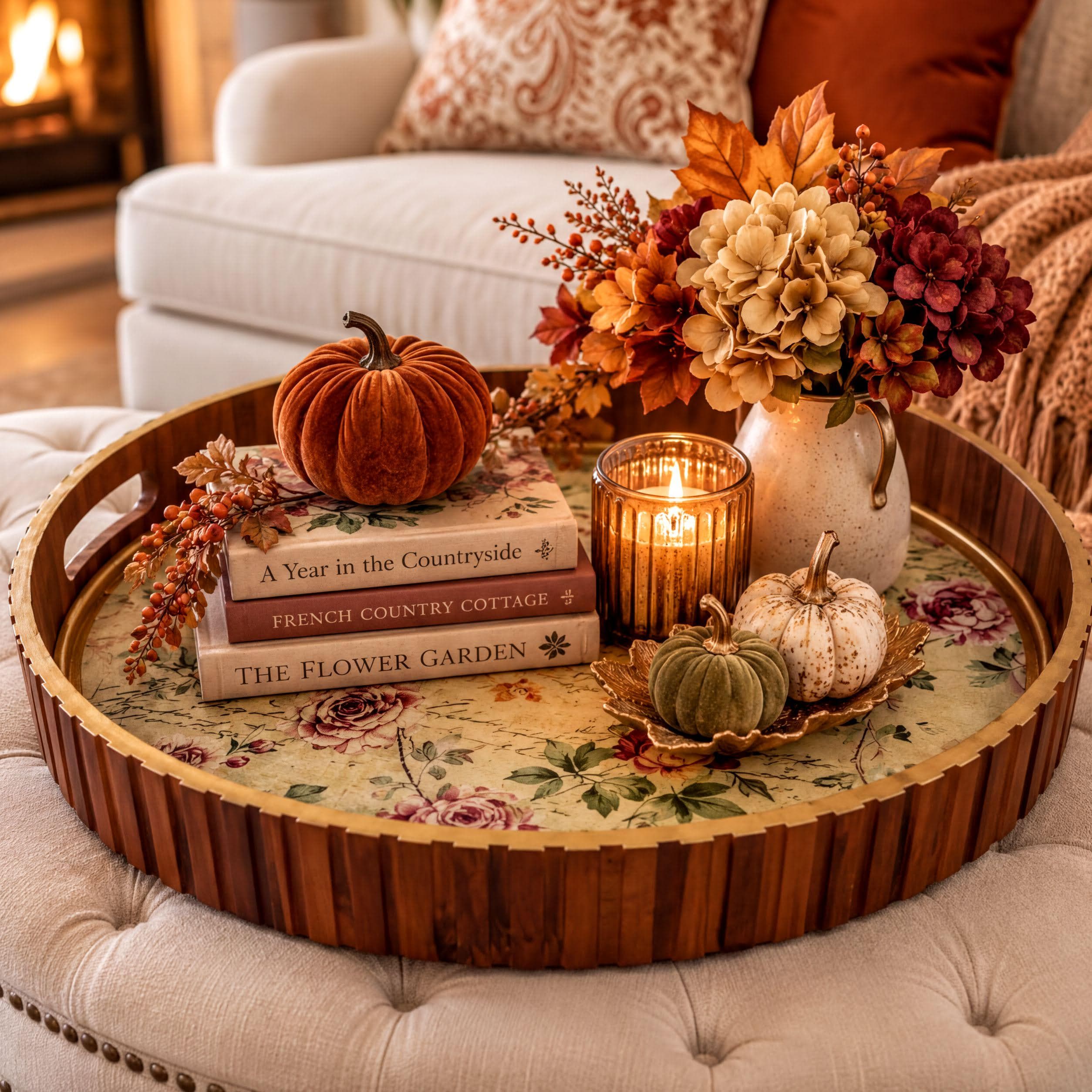 Large Round Floral Tray: 17.75"; 2.5" height